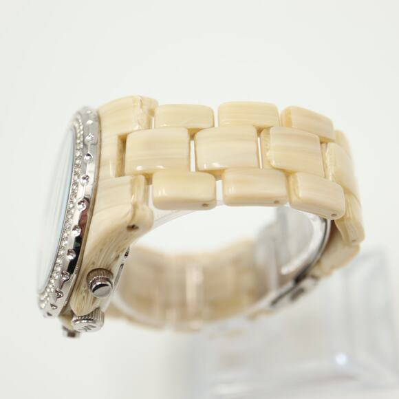 Michael Kors 42mm Chronograph Watch 6" Jet Set Horn Beige Acrylic w New Battery - Picture 11 of 13